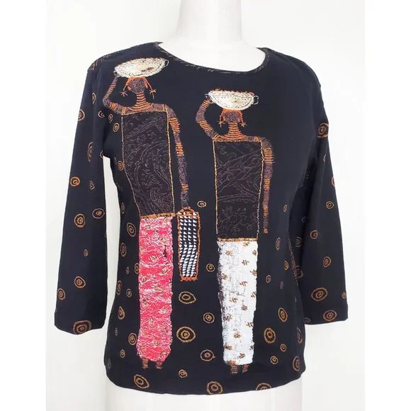 Chico's Womens African Ethnic Print Africa 3/4 Sleeve Jersey Shirt Top XS/S - Picture 8 of 8